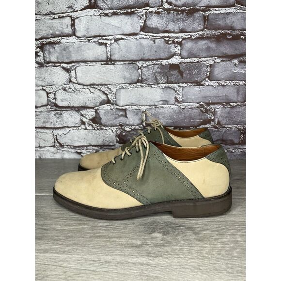 Vibram Gumlite Beige Green Leather Oxfords Brogue Shoes Men Sz 8.5M US/42EU - Picture 2 of 16